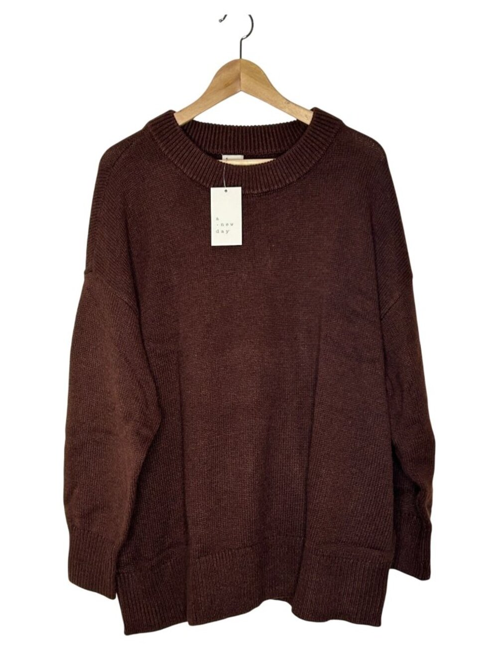 NWT Women's Woolen Crew Pullover Sweater - a New Day Brown 1X